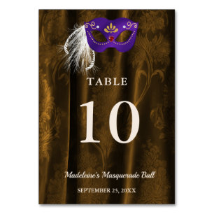 Royal Purple Masquerade Gold Damask Double-Sided Table Number