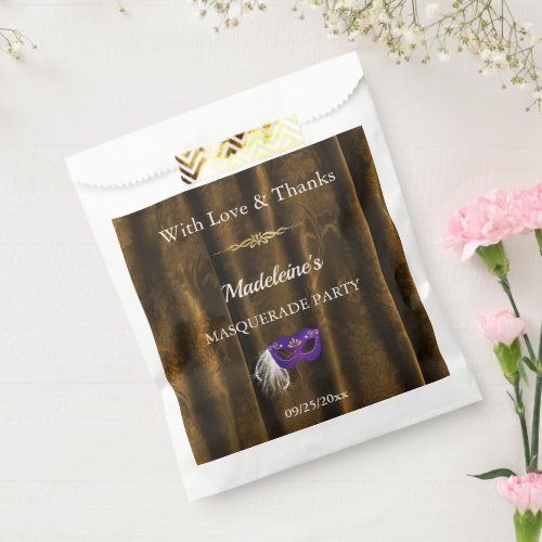 Royal Purple Masquerade Gold Damask Favor Bag