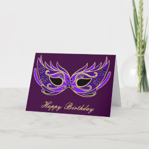 Royal purple masquerade mask card