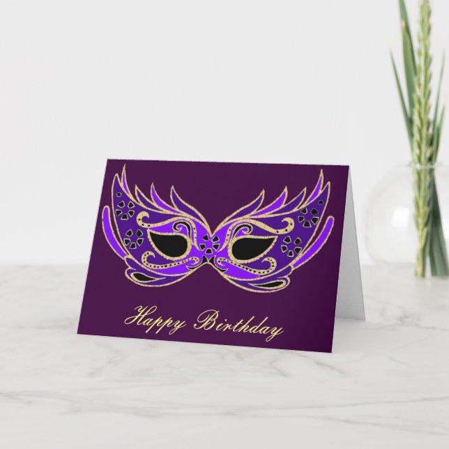 Royal purple masquerade mask card (Front)