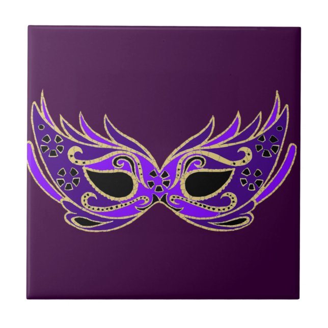Royal purple masquerade mask ceramic tile (Front)