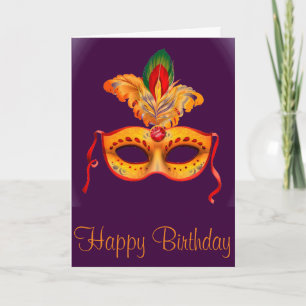 Royal purple masquerade mask mardi gras card