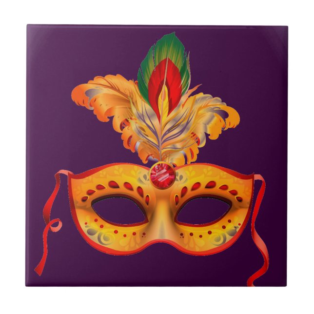Royal purple masquerade mask mardi gras ceramic tile (Front)
