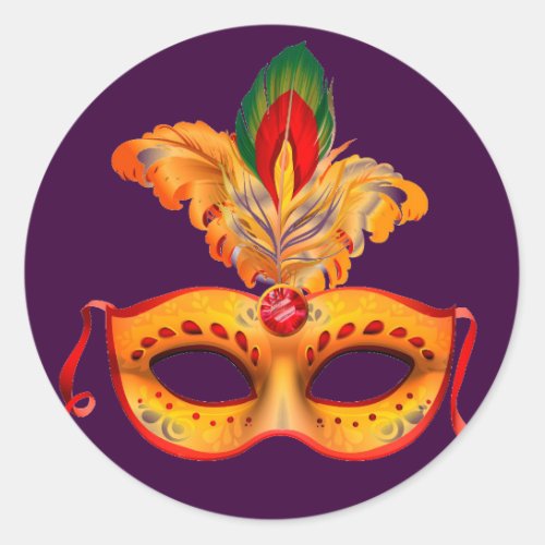 Royal purple masquerade mask mardi gras classic round sticker
