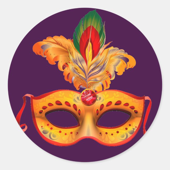Royal purple masquerade mask mardi gras classic round sticker (Front)