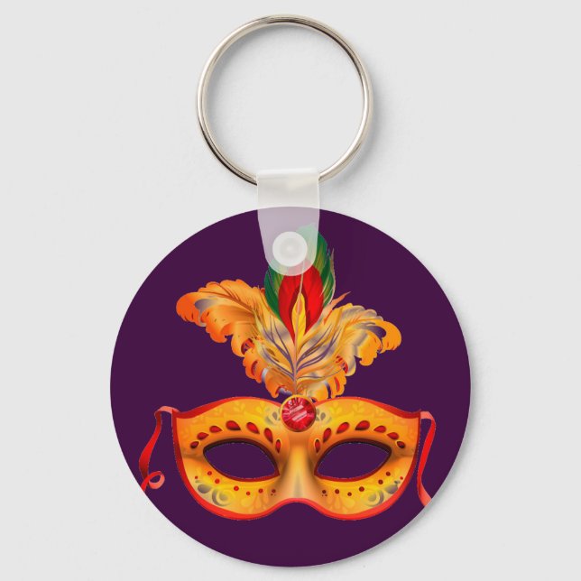 Royal purple masquerade mask mardi gras keychain (Front)