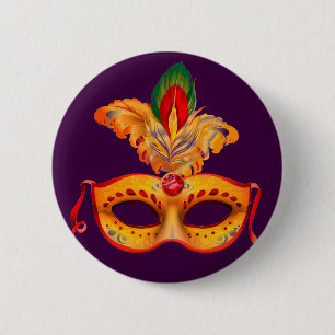 Royal purple masquerade mask mardi gras pinback button