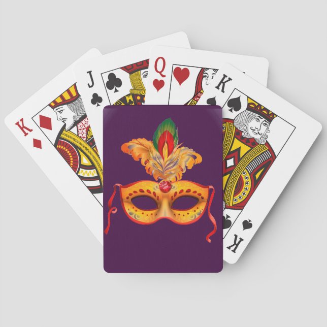 Royal purple masquerade mask mardi gras poker cards (Back)