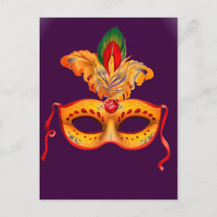 Royal purple masquerade mask mardi gras postcard