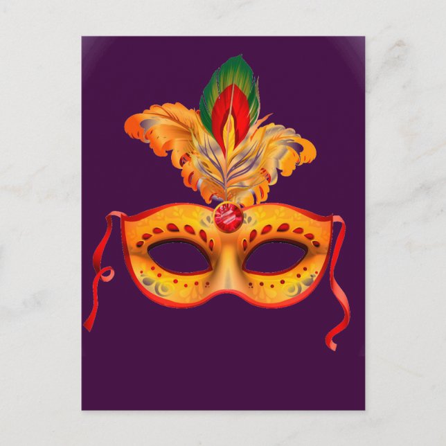 Royal purple masquerade mask mardi gras postcard (Front)