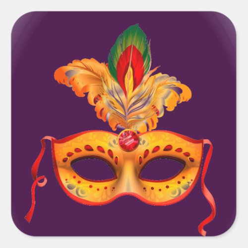 Royal purple masquerade mask mardi gras square sticker