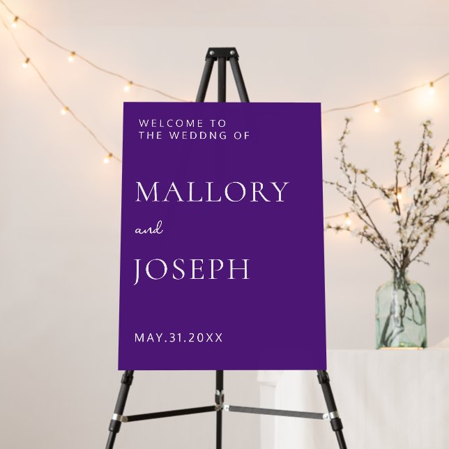 Royal Purple Minimalist Wedding Welcome Sign (In Situ (Stand))