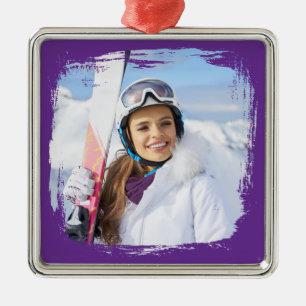 Royal Purple Modern Grunge Border Photo Metal Ornament