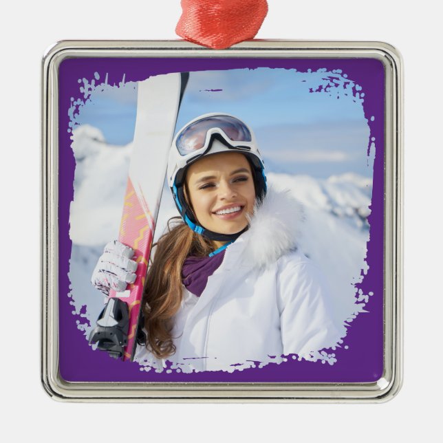 Royal Purple Modern Grunge Border Photo Metal Ornament (Front)
