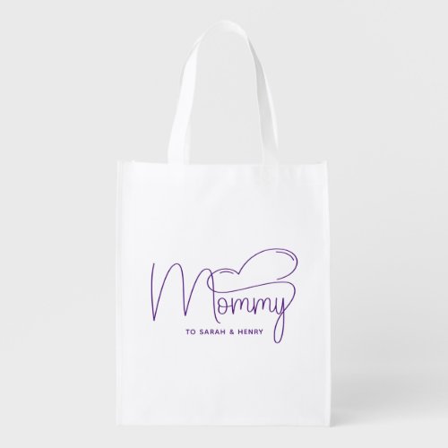 Royal Purple Modern Handwriting Heart Mommy Grocery Bag