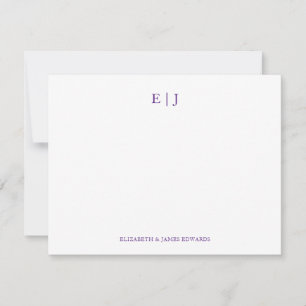 Royal Purple Monogram Couple Initials Personalized Note Card