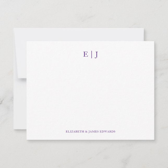Royal Purple Monogram Couple Initials Personalized Note Card (Front)