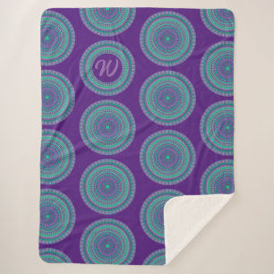Royal Purple Monogram Mandala Sherpa Blanket