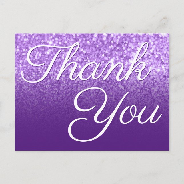 Royal Purple Ombre Bokeh Glitter Thank You Postcard (Front)