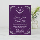 Royal Purple Ornate Monogram Wedding Invitation (Standing Front)