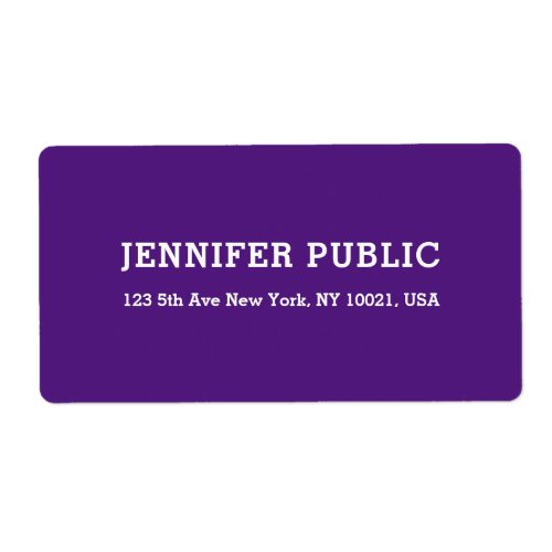Royal Purple Personalized Modern Simple Design Label