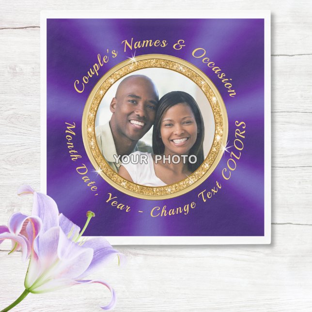 Royal Purple, Personalized, Napkins with Photo (Wedding Photo Napkins. Dinner, Luncheon and Cocktail, Personalized Wedding Napkins. Wedding Napkins.)