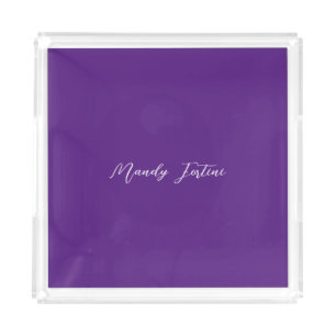 Royal Purple Plain Elegant Minimalist Calligraphy Acrylic Tray