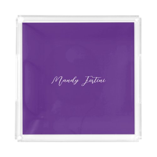 Royal Purple Plain Elegant Minimalist Calligraphy Acrylic Tray
