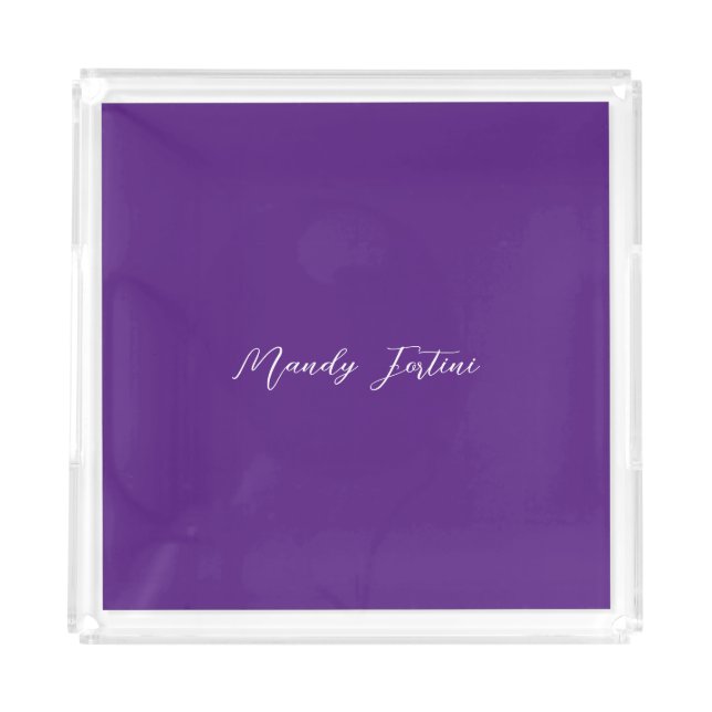 Royal Purple Plain Elegant Minimalist Calligraphy Acrylic Tray (Front)
