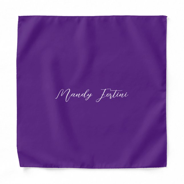 Royal Purple Plain Elegant Minimalist Calligraphy Bandana (Front)