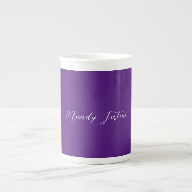 Royal Purple Plain Elegant Minimalist Calligraphy Bone China Mug (Front)