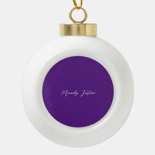 Royal Purple Plain Elegant Minimalist Calligraphy Ceramic Ball Christmas Ornament