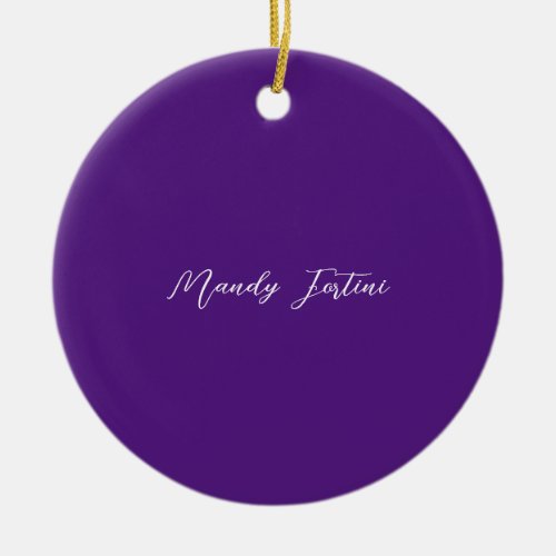 Royal Purple Plain Elegant Minimalist Calligraphy Ceramic Ornament
