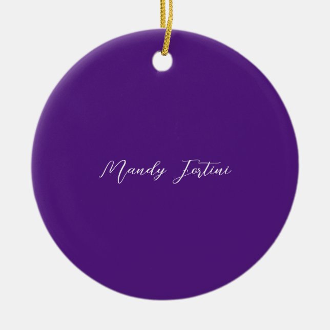 Royal Purple Plain Elegant Minimalist Calligraphy Ceramic Ornament (Front)