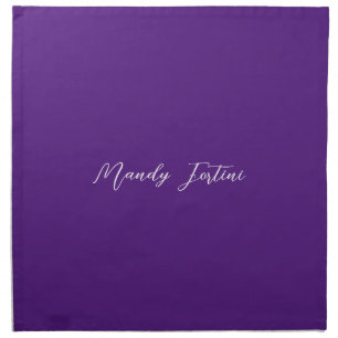 Royal Purple Plain Elegant Minimalist Calligraphy Cloth Napkin