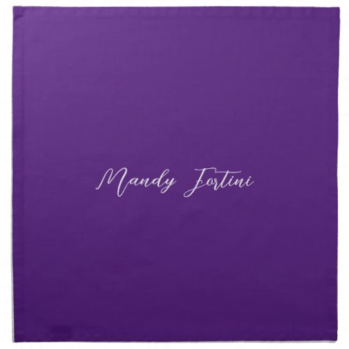 Royal Purple Plain Elegant Minimalist Calligraphy Cloth Napkin
