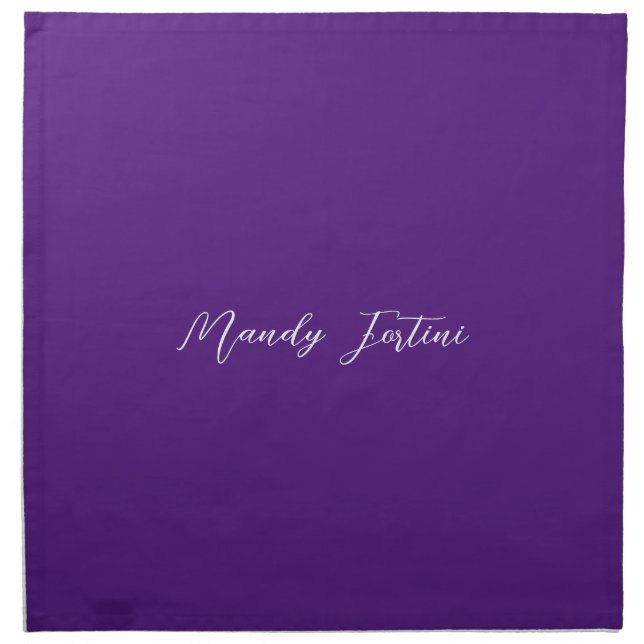 Royal Purple Plain Elegant Minimalist Calligraphy Cloth Napkin (Front)