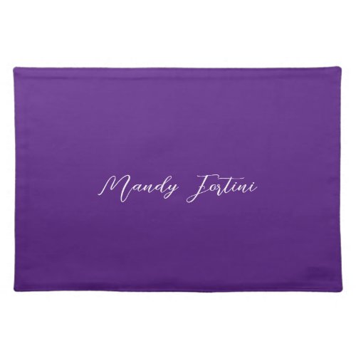 Royal Purple Plain Elegant Minimalist Calligraphy Cloth Placemat