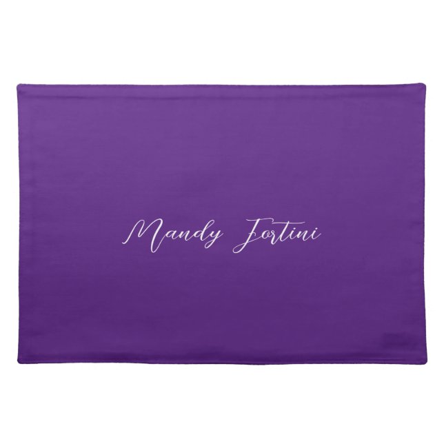 Royal Purple Plain Elegant Minimalist Calligraphy Cloth Placemat (Front)