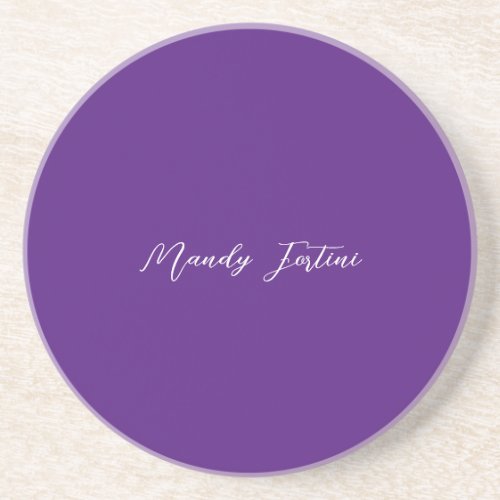 Royal Purple Plain Elegant Minimalist Calligraphy Coaster