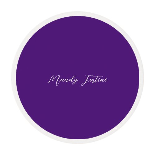 Royal Purple Plain Elegant Minimalist Calligraphy Edible Frosting Rounds
