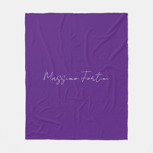 Royal Purple Plain Elegant Minimalist Calligraphy Fleece Blanket (Front)