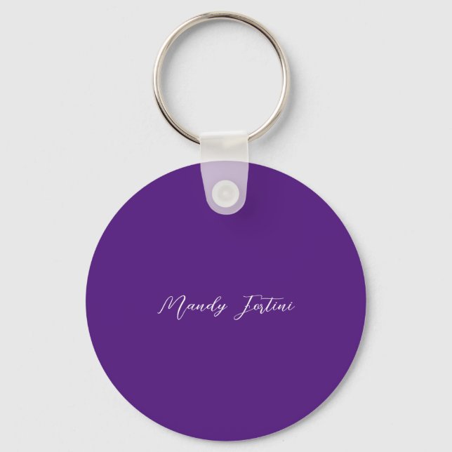 Royal Purple Plain Elegant Minimalist Calligraphy Keychain (Front)