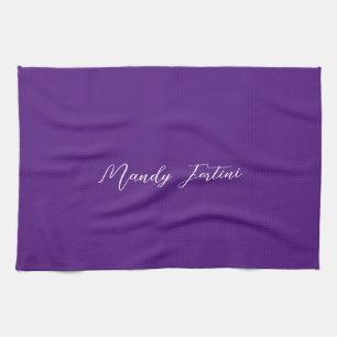 Royal Purple Plain Elegant Minimalist Calligraphy Kitchen Towel