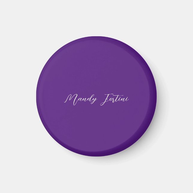 Royal Purple Plain Elegant Minimalist Calligraphy Magnet (Front)