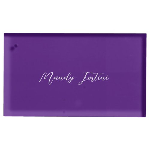 Royal Purple Plain Elegant Minimalist Calligraphy Place Card Holder