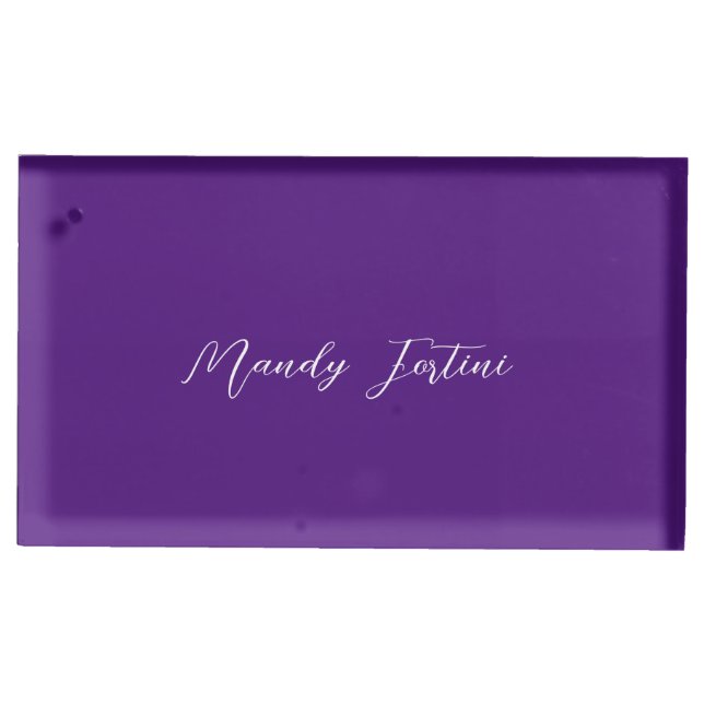 Royal Purple Plain Elegant Minimalist Calligraphy Place Card Holder (Front)