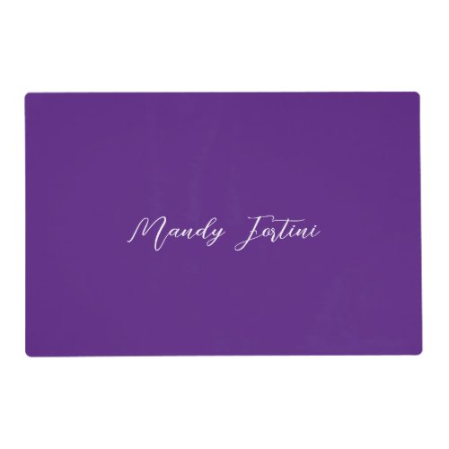 Royal Purple Plain Elegant Minimalist Calligraphy Placemat