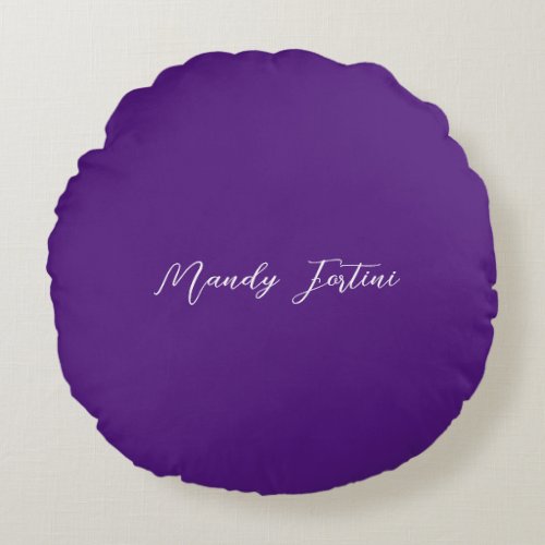 Royal Purple Plain Elegant Minimalist Calligraphy Round Pillow
