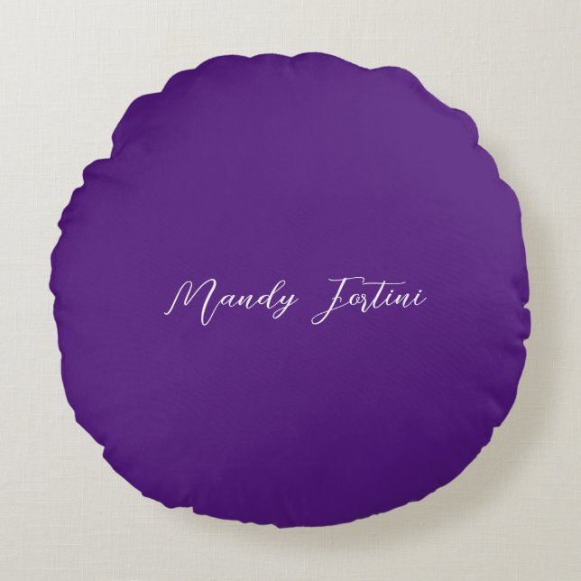 Royal Purple Plain Elegant Minimalist Calligraphy Round Pillow (Front)